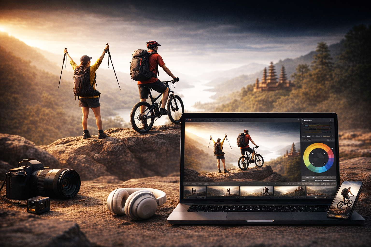 A cinematic video editing hero image